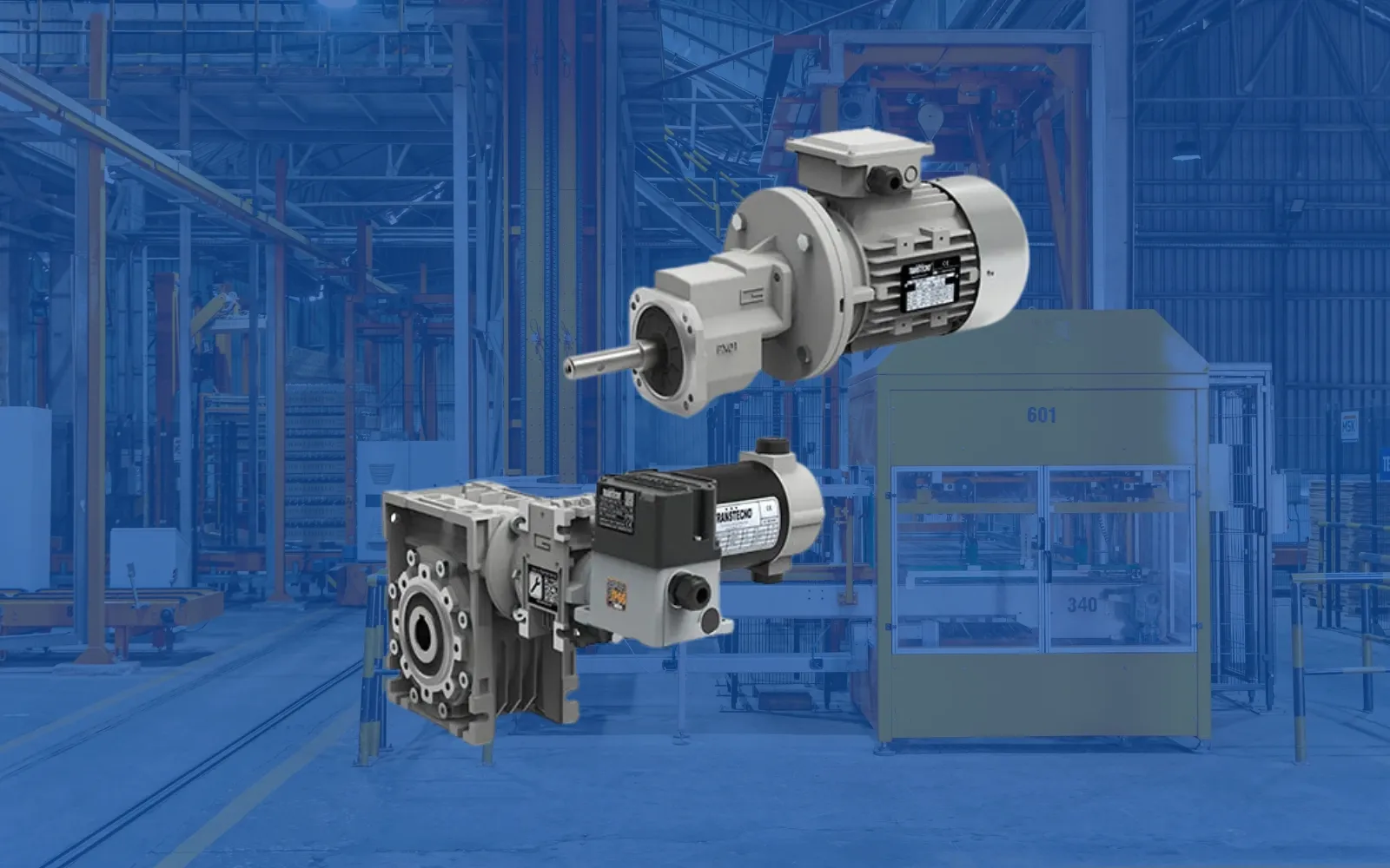 Electric motor worm gearbox fitted to industrial machinery