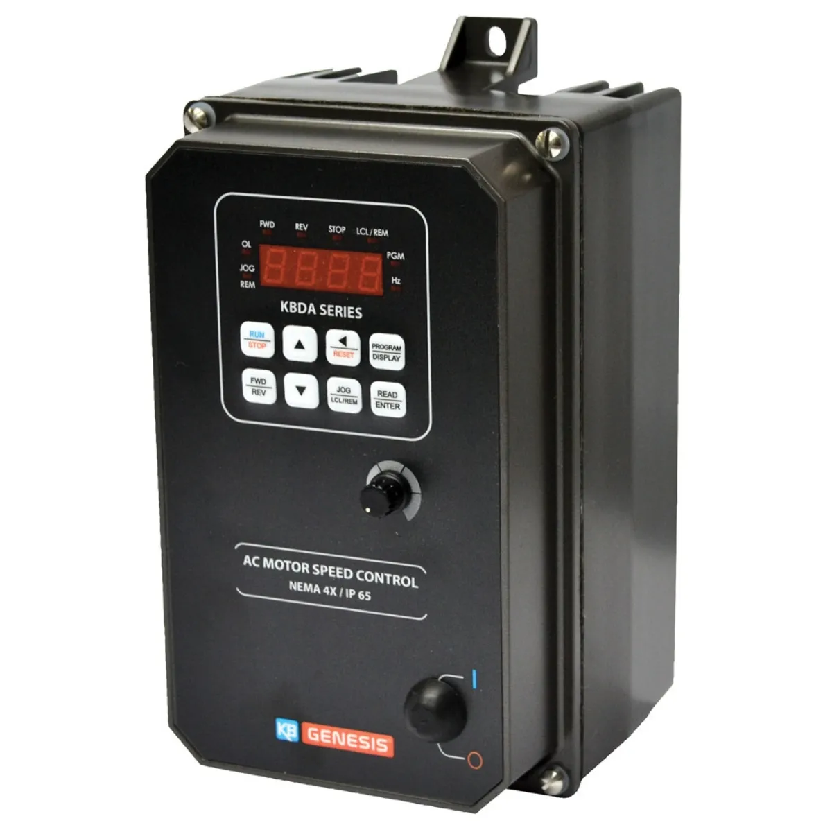 KB Electronics KBDA digital AC drive units in gray and white die-cast enclosures with digital display