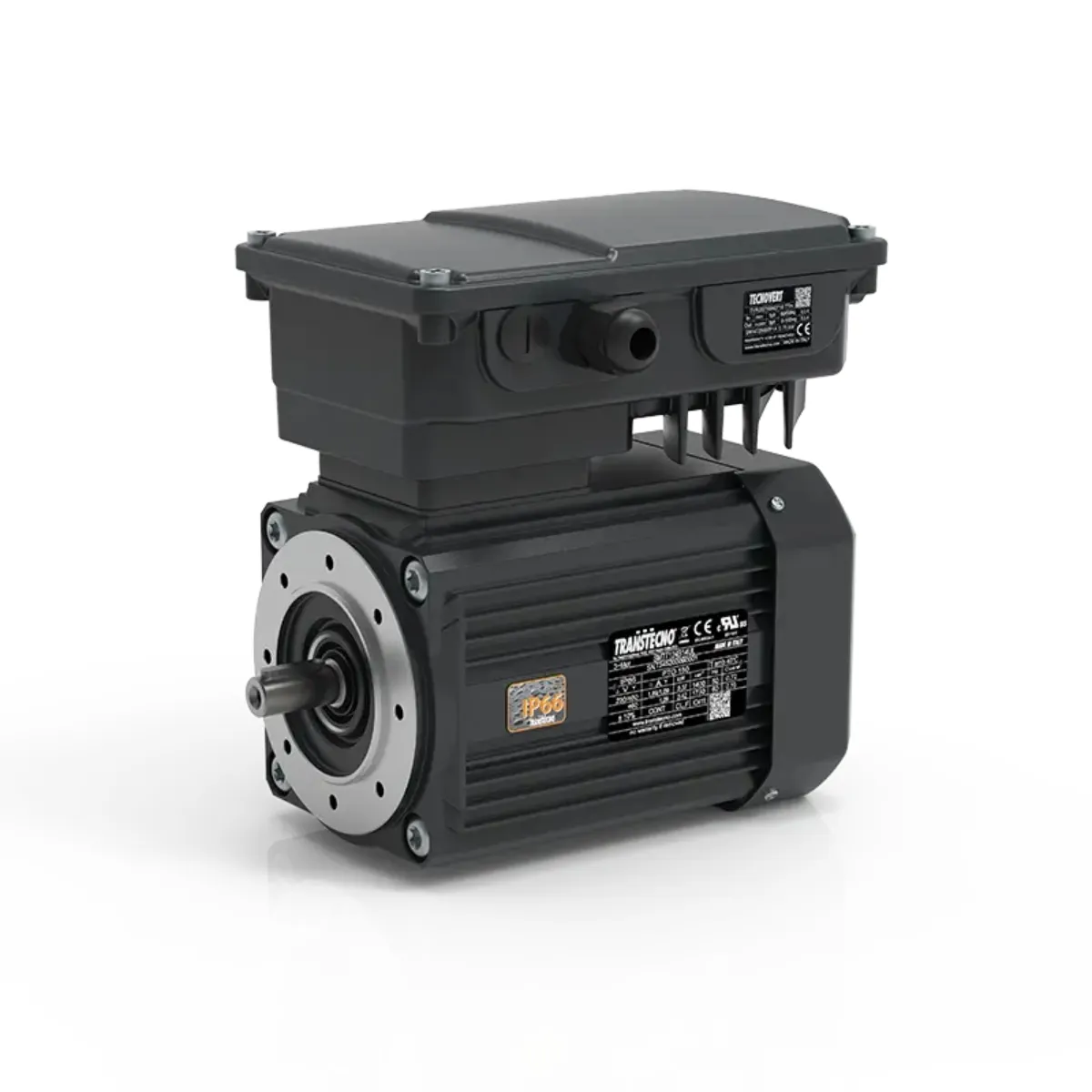 Transtecno TVR2 motor with smart integrated frequency converter in black IP66 housing